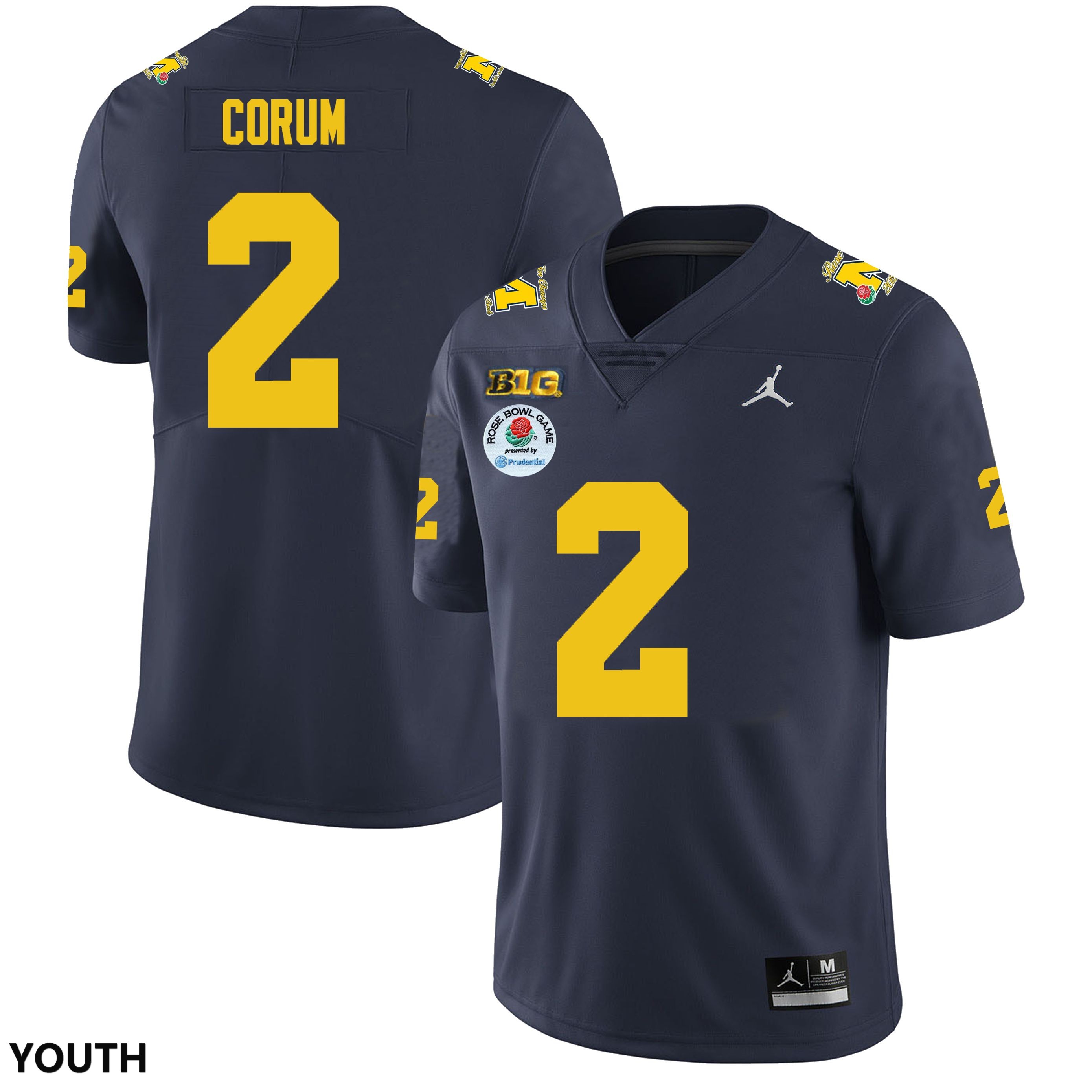 Youth NCAA Michigan Wolverines Blake Corum #2 Navy Rose Bowl Game Stitched College Football Jersey LL254G4JD